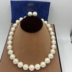 Belle By Sorelle Necklace Earring Set Pearl Rhinestone 925 Lifesaver Clasp Gift